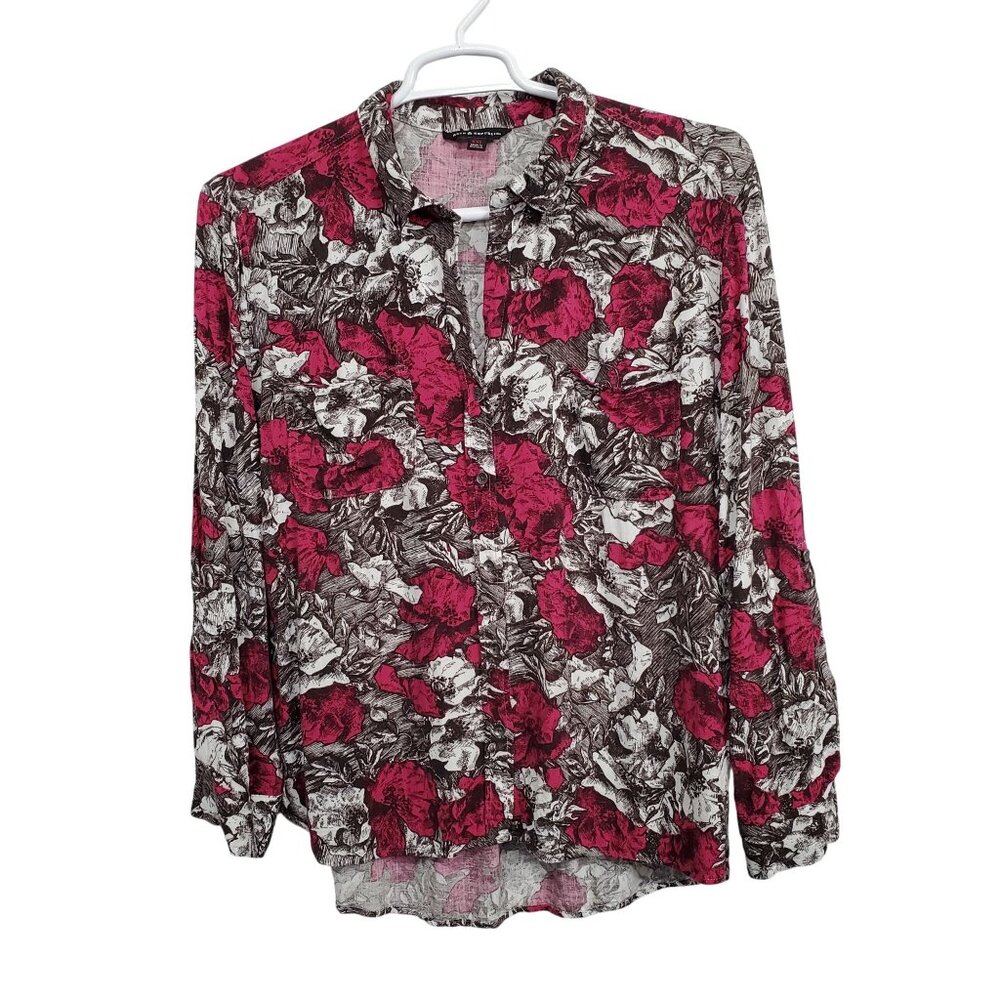 Rock & Republic Womens XXL Shirt Floral Button Up Rayon Roll Tab Light Blouse - Picture 2 of 12